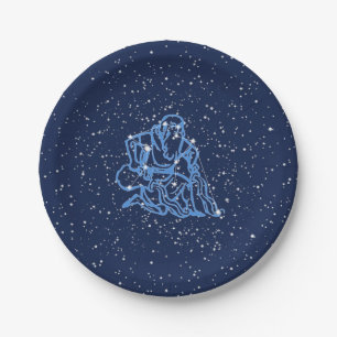 Plato De Papel Constelación acuario y Rótulo zodiaco con estrel