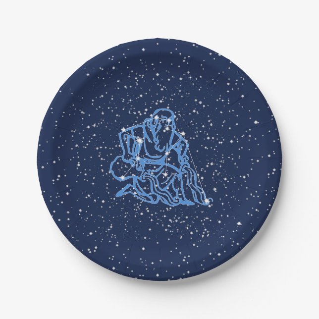 Plato De Papel Constelación acuario y Rótulo zodiaco con estrella (Anverso)