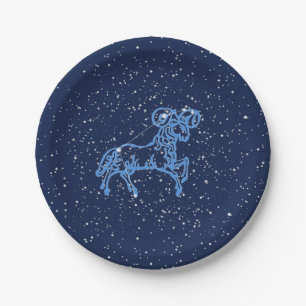 Plato De Papel Constelación de Aries y Rótulo Zodiaco con estre