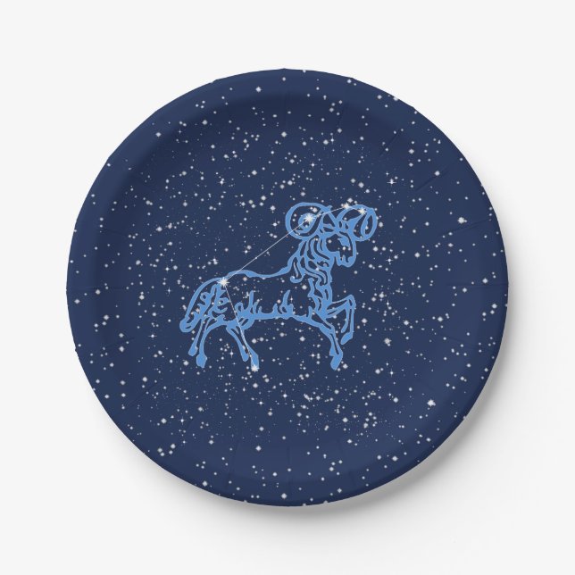 Plato De Papel Constelación de Aries y Rótulo Zodiaco con estrell (Anverso)
