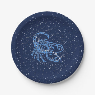 Plato De Papel Constelación de Escorpio y Rótulo Zodiaco con Es