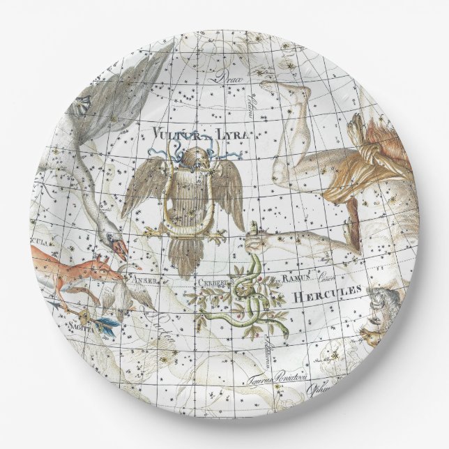 Plato De Papel Constelación de Hércules en el mapa del cielo vint (Anverso)