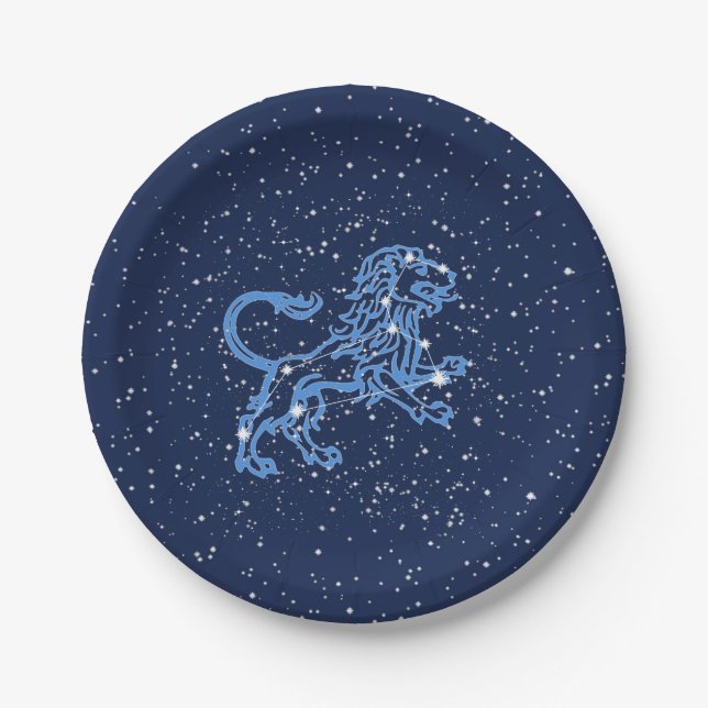 Plato De Papel Constelación de León y Rótulo Zodiaco con Estrella (Anverso)