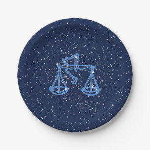 Plato De Papel Constelación de Libra y Rótulo Zodiaco con estre