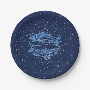 Plato De Papel Constelación de Piscis y Rótulo del zodiaco con