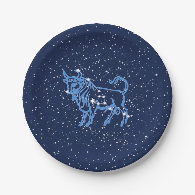 Plato De Papel Constelación Taurus y Rótulo Zodiaco con estrellas (Anverso)
