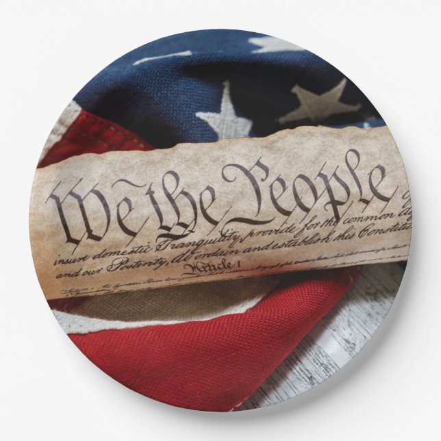 Plato De Papel Constitución y bandera de Estados Unidos (Anverso)