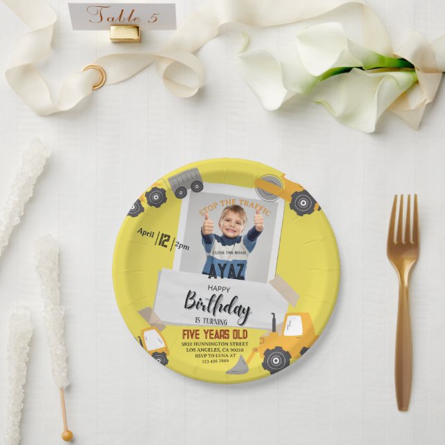Plato De Papel Construction Dump Truck Party Boy Birthday  (Boda)