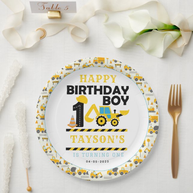 Plato De Papel Construction Truck 1st Birthday | Kids Party (Boda)
