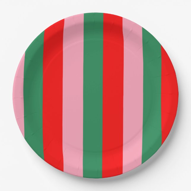 Plato De Papel Contemporary Christmas Stripes  (Anverso)