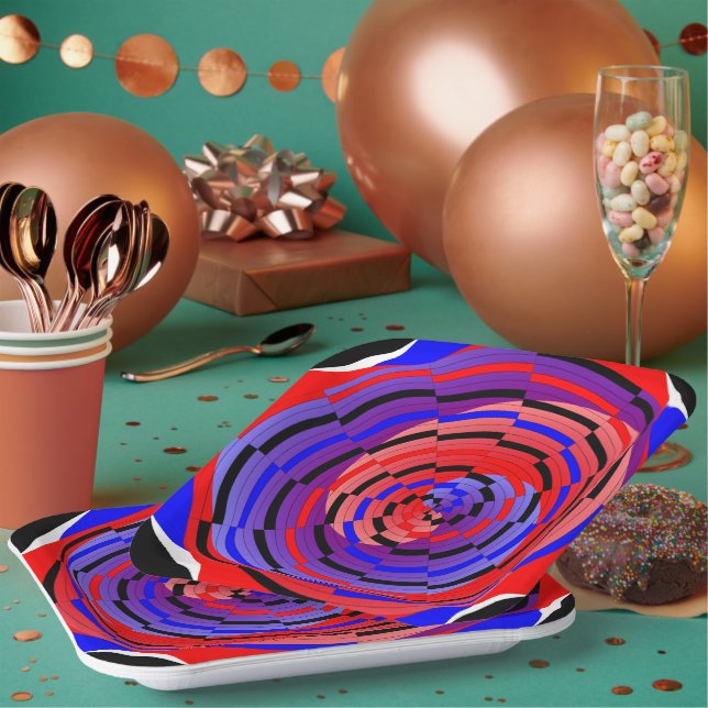 Plato De Papel Contrarreloj rojo y azul de Kenneth Yoncich (Multi)