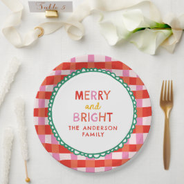 Plato De Papel Control rojo brillante y merry personalizado