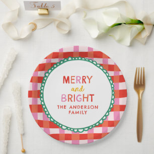 Plato De Papel Control rojo brillante y merry personalizado