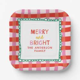 Plato De Papel Control rojo brillante y merry personalizado