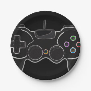 Plato De Papel Controlador de videojuegos negro fiesta de cumplea