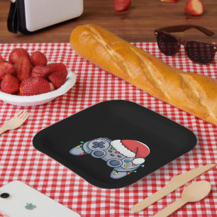 Plato De Papel Controlador de videojuegos sombrero de santa navid
