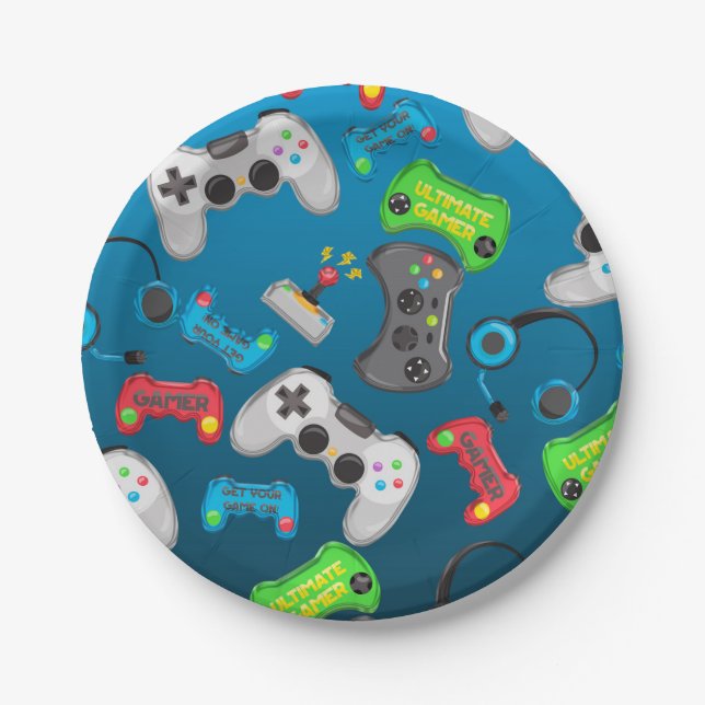 Plato De Papel Controladores de Videojuegos Fiesta de Cumpleaños  (Anverso)