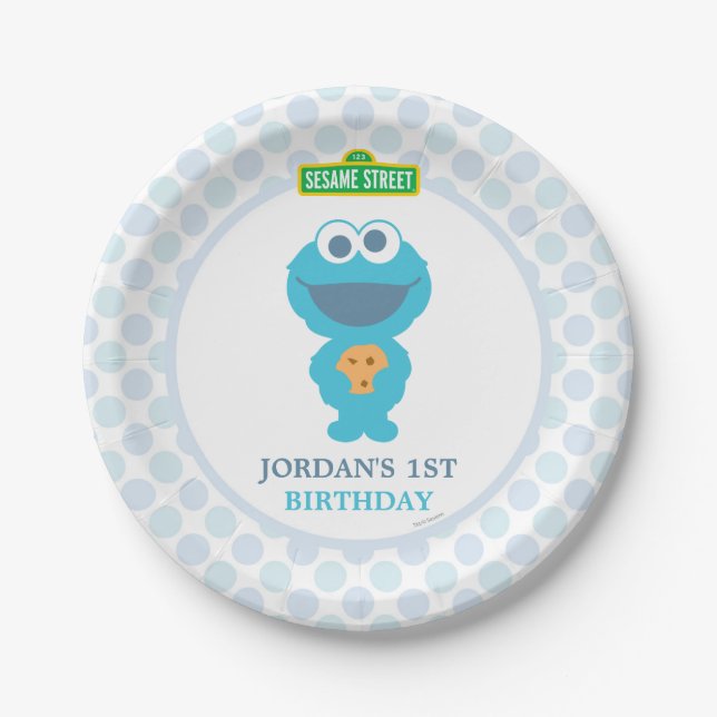 Plato De Papel Cookie Monster Baby Birday (Anverso)