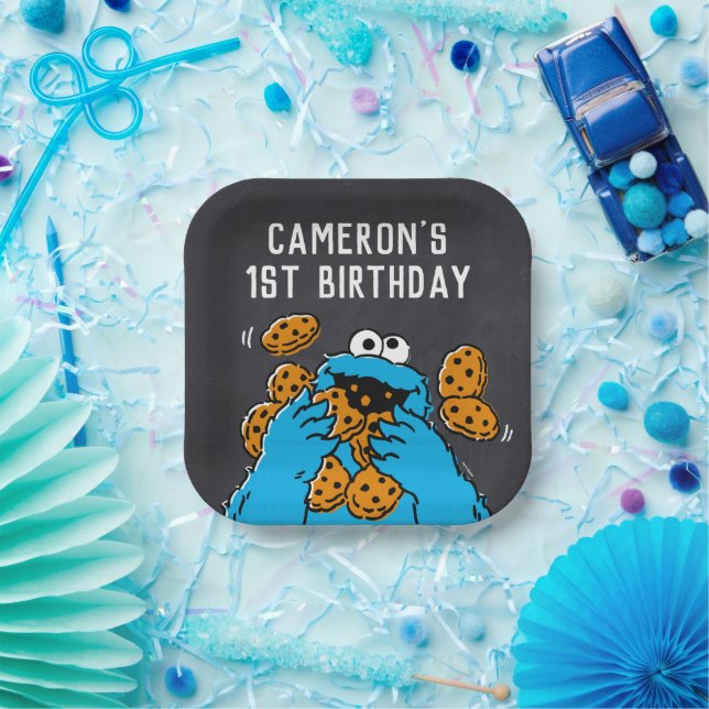 Plato De Papel Cookie Monster Birthday Chalkboard (Fiesta)