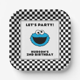 Plato De Papel Cookie Monster Checkerboard Birthday