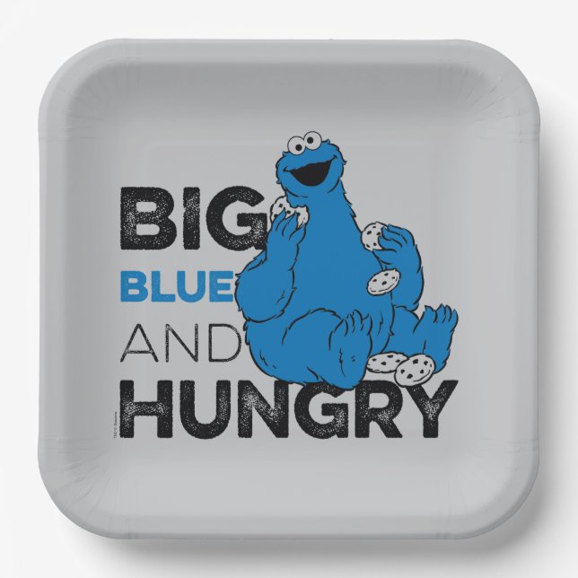Plato De Papel Cookie Monster | Gran Azul y Hambre (Anverso)