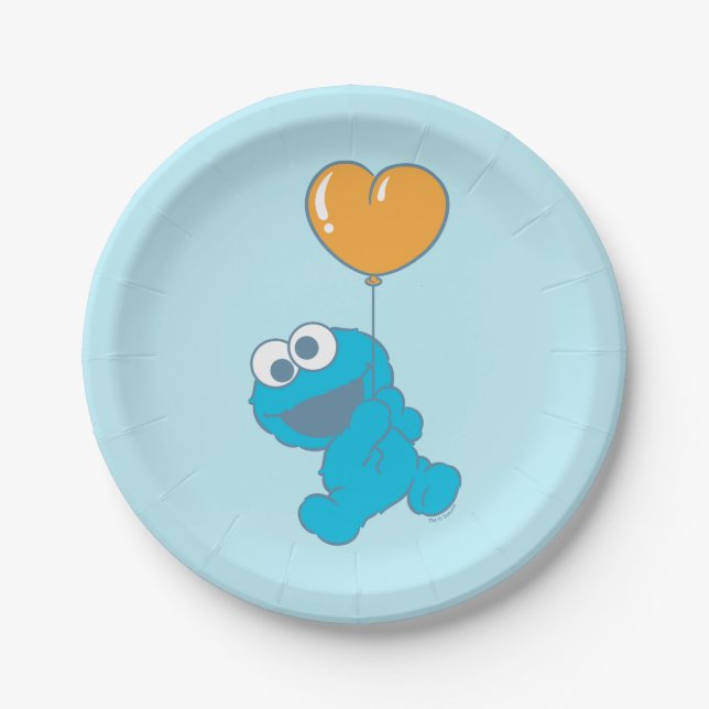 Plato De Papel Cookie Monster Heart Balloon (Anverso)