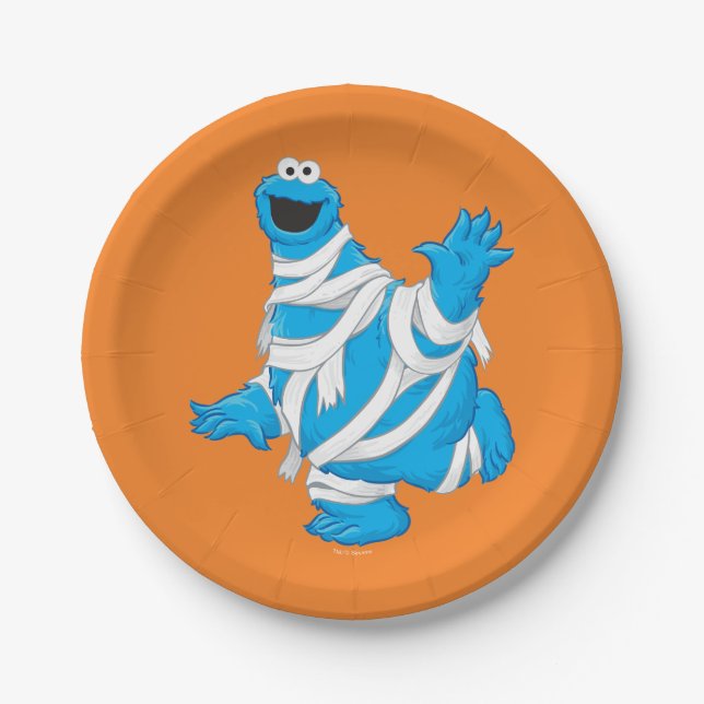 Plato De Papel Cookie Monster | Momia de Halloween (Anverso)