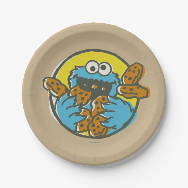 Plato De Papel Cookie Monster Retro (Anverso)