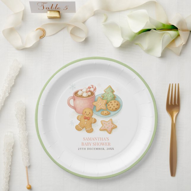 Plato De Papel Cookies and Cocoa Winter Baby Shower  (Boda)