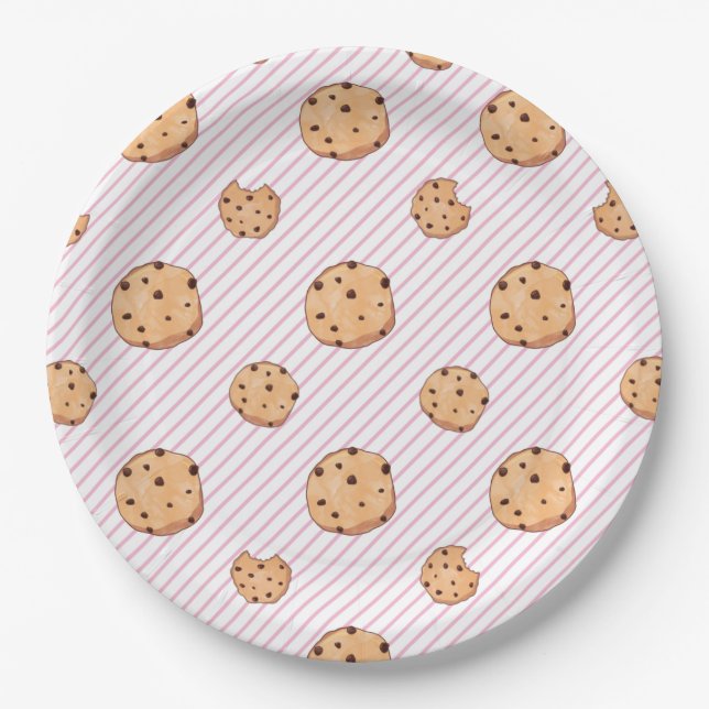 Plato De Papel Cookies Bandas rosadas Placas de papel de fiesta d (Anverso)
