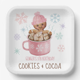 Plato De Papel Cookies & Cocoa Gingerbread Chica de invierno Cump