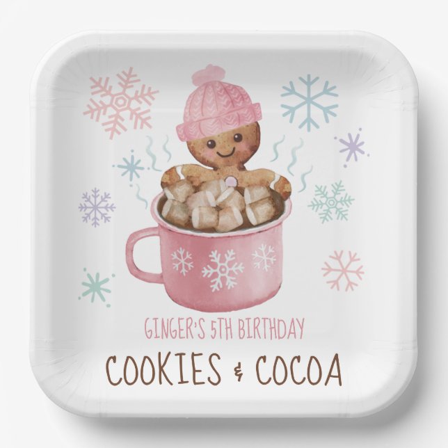 Plato De Papel Cookies & Cocoa Gingerbread Chica de invierno Cump (Anverso)