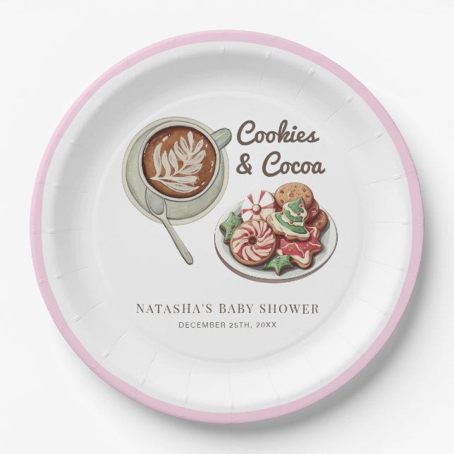 Plato De Papel Cookies y Baby Shower rosado cálido pastel de caca (Anverso)