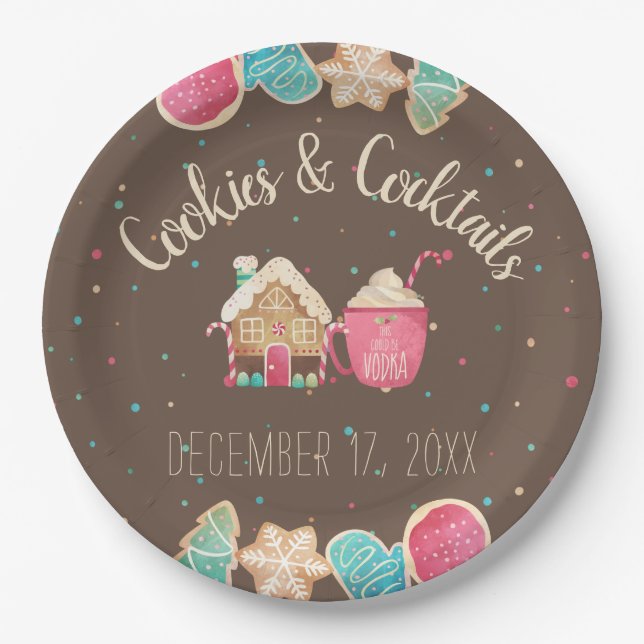 Plato De Papel Cookies y cócteles Fiestas Navidades Cookie Swap (Anverso)
