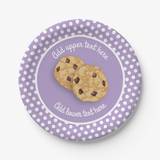Plato De Papel Cookies y Polka Dot dulce personalizado de texto l (Anverso)