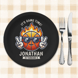 Plato De Papel Cool Birthday Boy with Basketball Theme