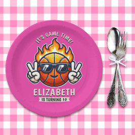 Plato De Papel Cool Birthday Girl with Basketball Theme