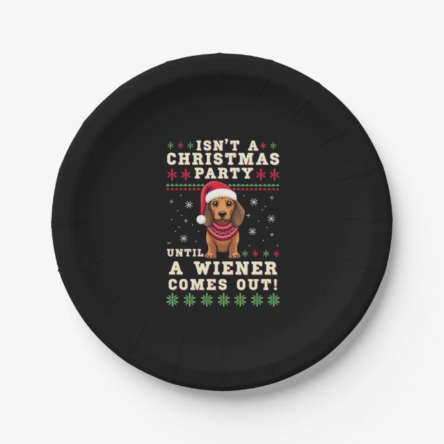 Plato De Papel Cool Funny Wiener Dog Christmas Dachshund Holiday  (Anverso)