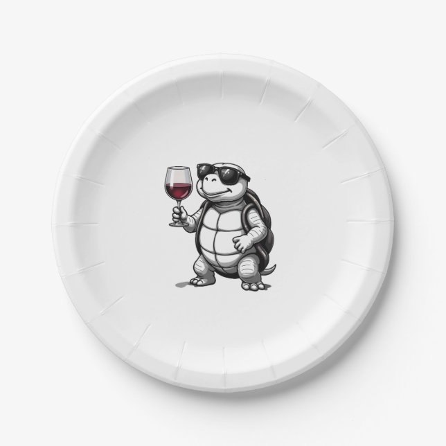 Plato De Papel cool turtle drinking red wine art print_1 (2) (Anverso)