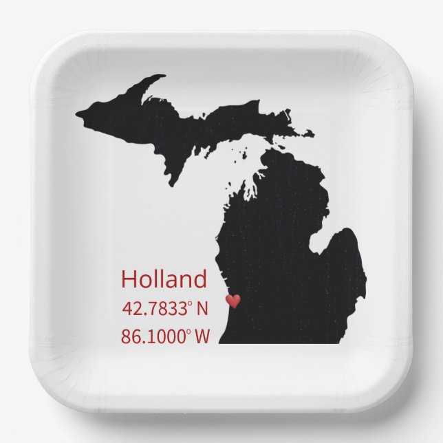 Plato De Papel Coordenadas GPS de Holland Michigan (Anverso)
