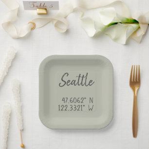 Plato De Papel Coordenadas GPS Seattle Longitud de la latitud    