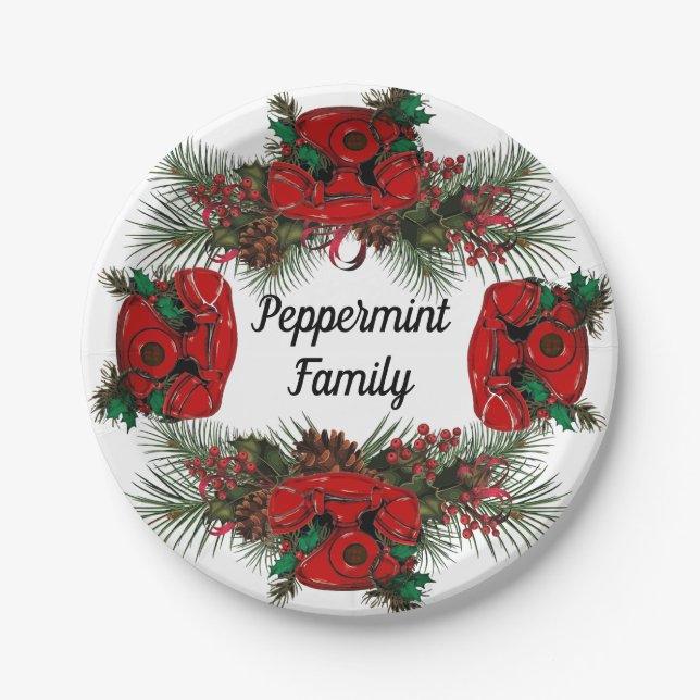 Plato De Papel Coordinación telefónica de Navidades rojos antiguo (Anverso)