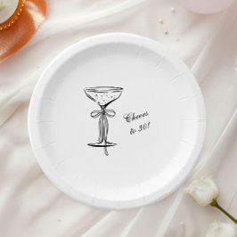 Plato De Papel Copa de champán brindis por cumpleaños blanco