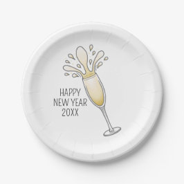 Plato De Papel Copa de Champán de Año Nuevo