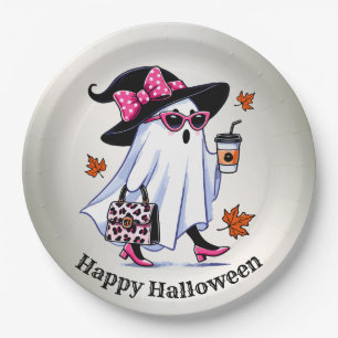 Plato De Papel Copa de Fantasmas de Halloween Cute Elegante