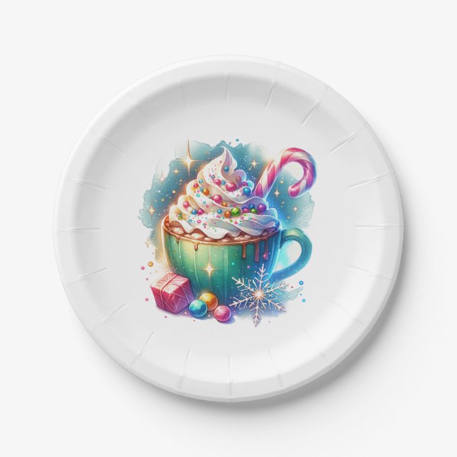 Plato De Papel Copa de Navidades de acuarela bonito (Anverso)