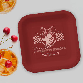 Plato De Papel Copa de Singles Vintage Rojo Cupido Día de San Val