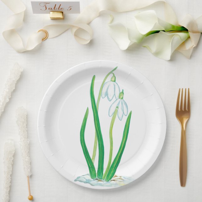 Plato De Papel Copas de nieve (Galanthus nivalis) (Boda)