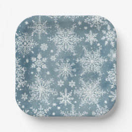 Plato De Papel Copia de Copos de Nieve Acuarela Invierno Fiesta