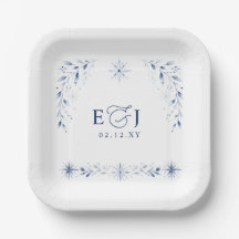 Copia de Monograma Elegante Copos de Nieve Azul Bo